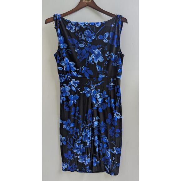 American Living Women Dress Sheath Blue Navy Size 14 Floral Faux Wrap 90s Y2K - Picture 5 of 7